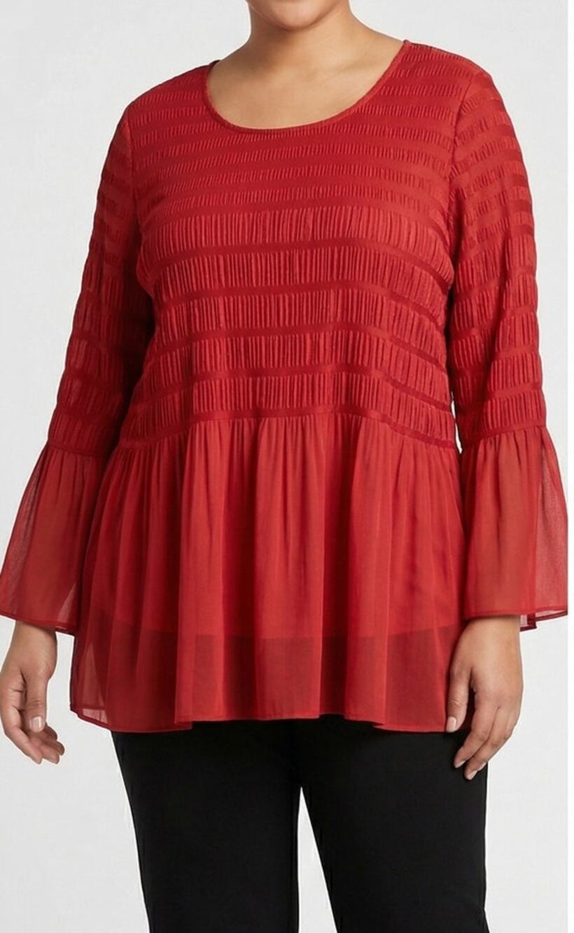 Alfani Womens Plus Size 1X Red 3/4 Sleeve Top Nylon Spandex